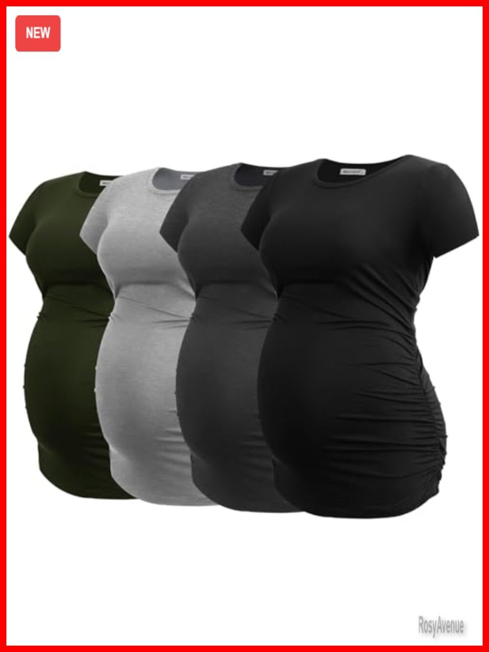 Maternity T-Shirts 4 Pack Short Sleeve Ruched Pregnancy Tops Comfy Stretch